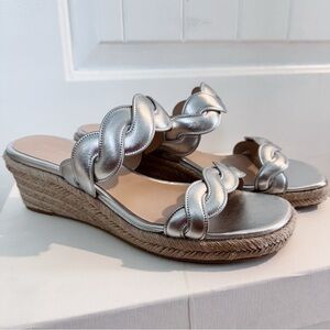 NEW Stuart Weitzman Twist Espadrille Wedge Sandal - Silver